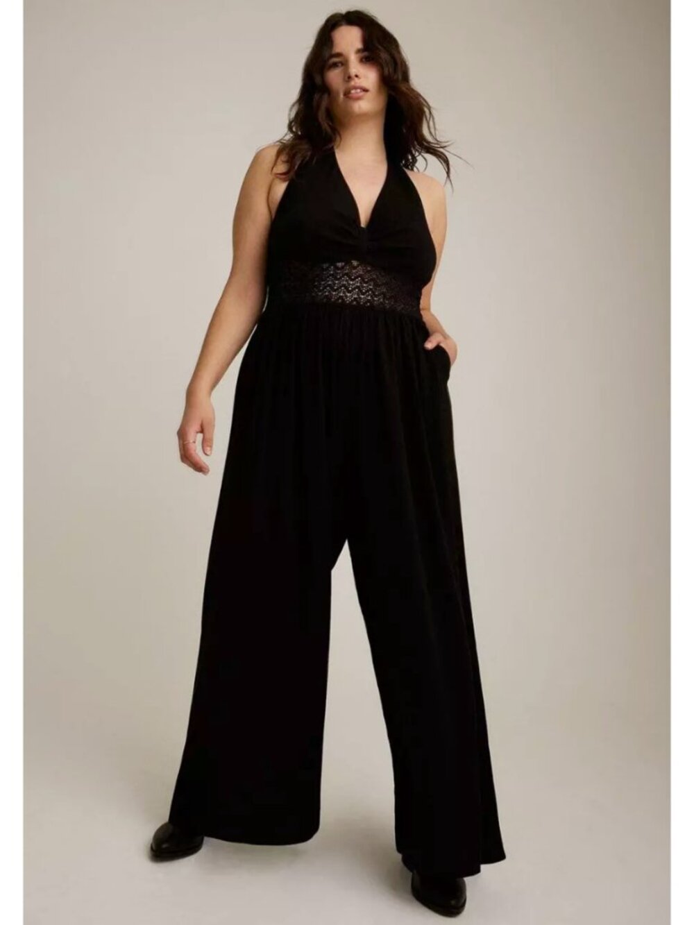 NWT Torrid 2 Festi Black Halter Jumpsuit with Lace Detail 2X 18 20 - Picture 2 of 11